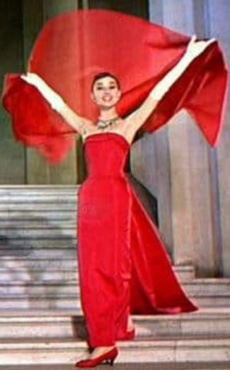 Audrey Hepburn Red Dress Satin Strapless Prom Dress in Funny Face