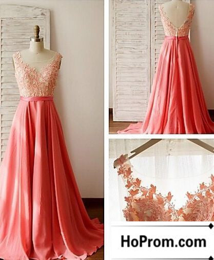 A-Line Applique Chiffon Prom Dress Evening Dresses