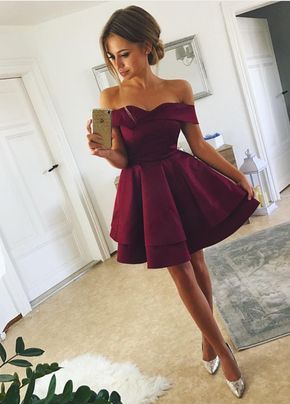dark red homecoming dresses Burgundy Off Shoulder Short Sleeve Homecoming Dresses – Hoprom