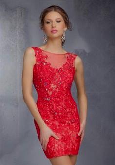 Red Full Lace Short Tight Bodycon Homecoming Dresses