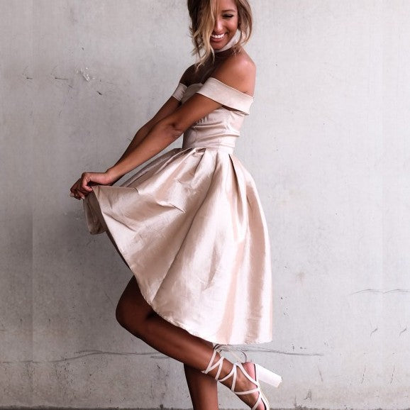 Pearl Pink Short Sleeve Off the Shoulder Satin High Low Homecoming Dre Hoprom Pearl Pink Short Sleeve Off the Shoulder Satin High Low Homecoming Dre Hoprom