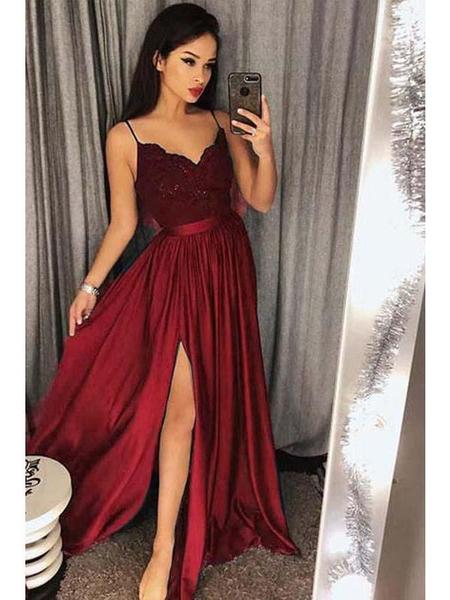 Affordable Prom Dresses Spaghetti Straps Long Lace V Neckline High Spl Hoprom Affordable Prom Dresses Spaghetti Straps Long Lace V Neckline High Spl Hoprom