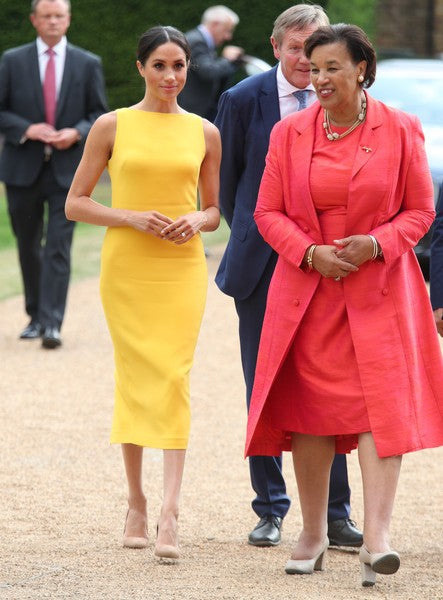 Yellow Meghan Markle Tea Length Dress Prom Celebrity Formal 'Your Commonwealth' Youth Challenge Reception