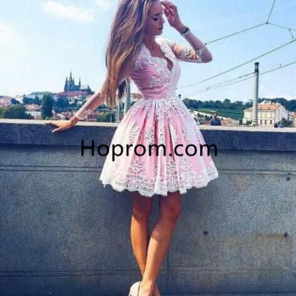Long Sleeves Knee-Length Tulle Homecoming Dress with Appliques Hoprom Long Sleeves Knee-Length Tulle Homecoming Dress with Appliques Hoprom