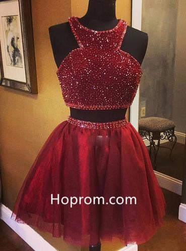 Two Piece Sparkly Short Red Tulle Homecoming Dress Hoprom Two Piece Sparkly Short Red Tulle Homecoming Dress Hoprom