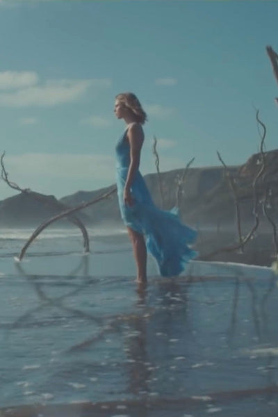 Blue Taylor Swift V Neck Dress Halter Prom Celebrity Dress 'Out of the Woods' Video