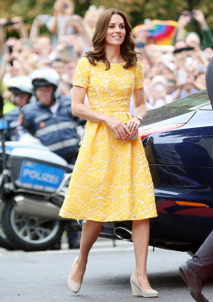Yellow Princess Kate Middleton Lace Fit Dress Flare Knee Length Prom Celebrity Formal Dress In Germany