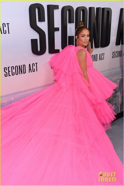 Pink Jennifer Lopez (JLo) Tulle Prom Celebrity Dress 'Second Act' Premiere Red Carpet