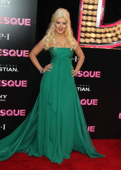 Green Christina Aguilera Strapless Dress Ruched Prom Red Carpet Evening Dress Burlesque Los Angeles Premiere