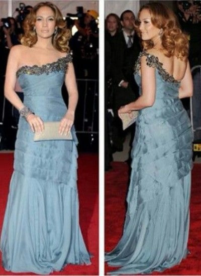 Blue Jennifer Lopez (JLo) Sequins Dress Cocktail Prom Celebrity Red Carpet Dress Met Gala