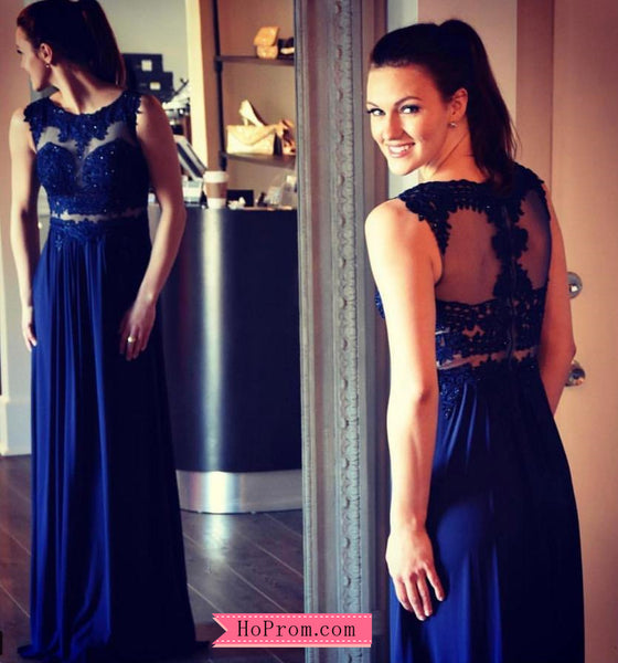 Blue Lace Empire Two-Piece Illusion Prom Dress