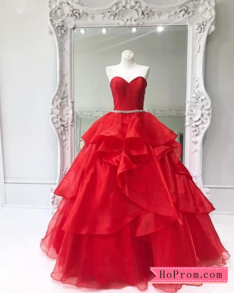 Sweetheart Formal Pageant Prom Dress Organza Ballgown with Beaded Waistband
