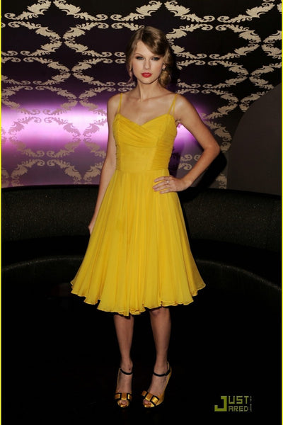 Yellow Taylor Swift Sexy Best Straps Chiffon Dress Knee Length Prom Celebrity Formal Party Dress