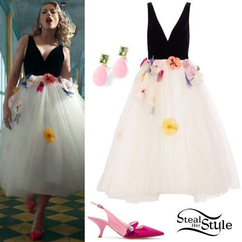 Black White Taylor Swift Me Dress V Neck Dress Flowers Prom Best Celebrity Dress Formal Ball Gown For Sale