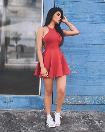 Red Halter Simple Short A Line Homecoming Dress Hoprom Red Halter Simple Short A Line Homecoming Dress Hoprom