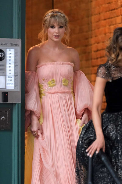 Pink Yellow Taylor Swift Off The Shoulder Prom Best Dress Red Carpet Formal Dress Time 100 Gala