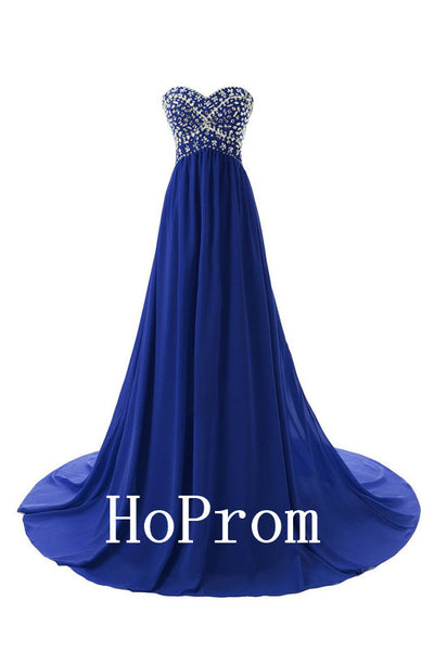 A-Line Blue Prom Dresses,Strapless Prom Dress,Evening Dress