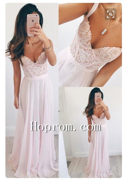2020 A-Line Pink Straps Chiffon Prom Dress Evening Dresses