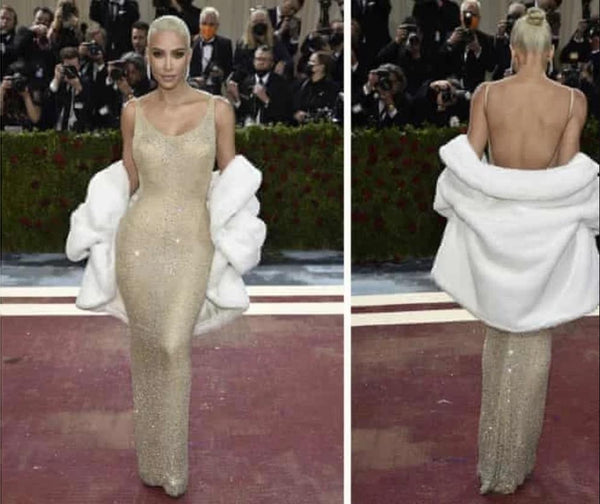 Kim Kardashian (Kim K) Met Gala 2022 Dress Famed Gold Dress Iconic Crystal-covered Gown