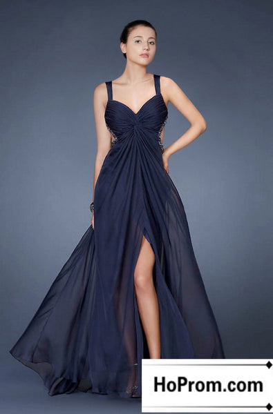 A-Line Dark Navy Chiffon Prom Dress Evening Dresses