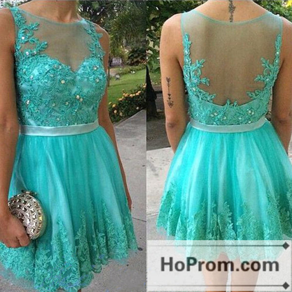A-Line Sleeveless Lace Short Prom Dresses Homecoming Dresses