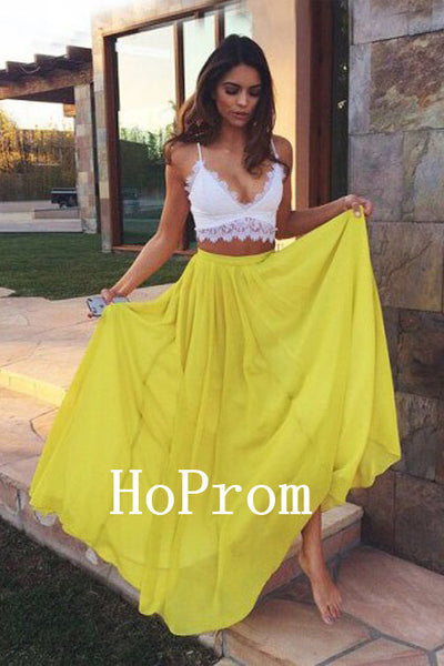 Yellow White Prom Dresses,Two Piece Prom Dress,Evening Dress
