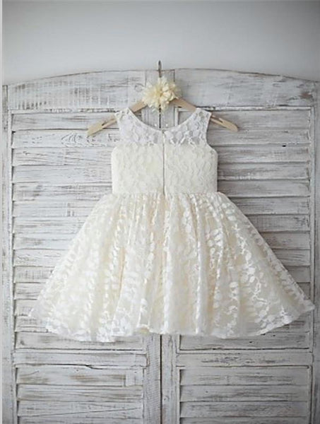 Lace Princess Floor Length Flower Girl Dresses With Hand-made Flower
