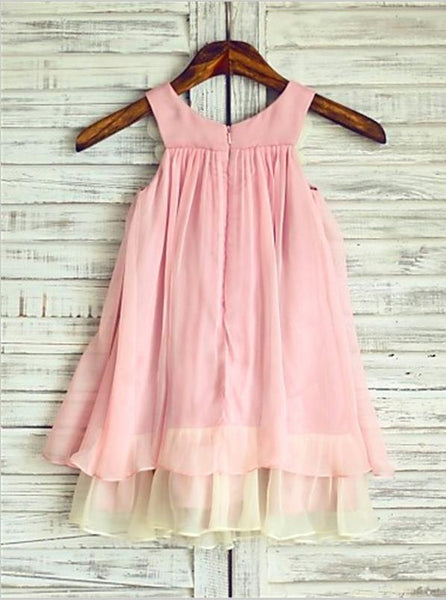 Chiffon Straps Ruched Flower Girl Dresses Tea Length Ball Gown