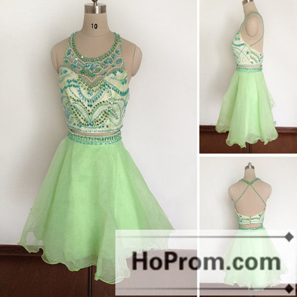 A-Line Green Short Backless Prom Dresses Homecoming Dresses