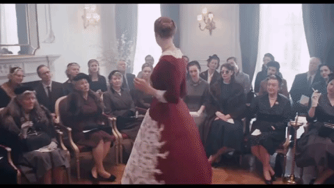 Red Long Sleeve Vicky Krieps Alma Movie Phantom Thread Dress V-neck Lace Evening Dress