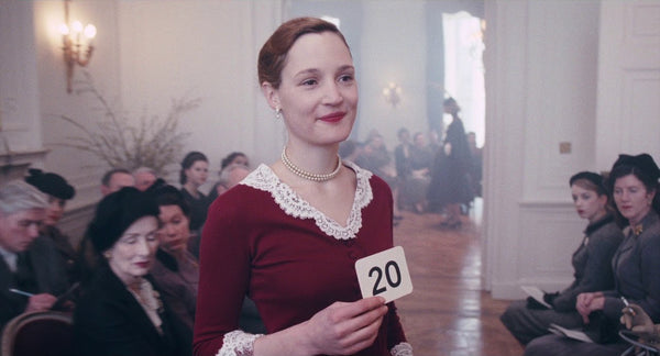 Red Long Sleeve Vicky Krieps Alma Movie Phantom Thread Dress V-neck Lace Evening Dress