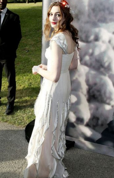 Anne Hathaway Dress White Long Prom Formal Dress White Fairy Tale Love Ball
