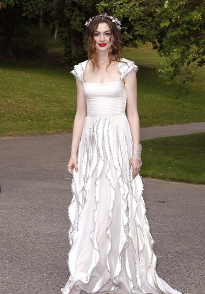 Anne Hathaway Dress White Long Prom Formal Dress White Fairy Tale Love Ball