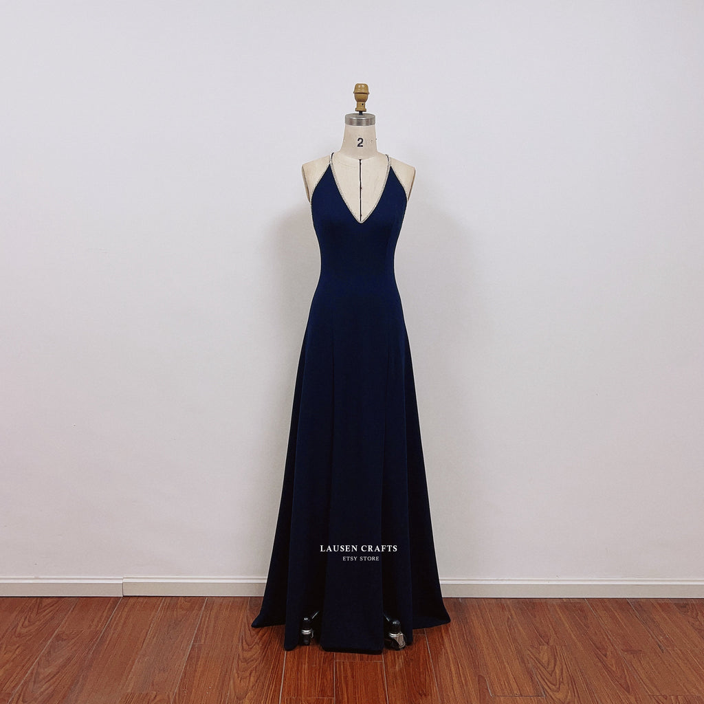 Anya Amasova Navy Dress, Anya Amasova Formal Evening Prom Dress Gown w Hoprom Anya Amasova Navy Dress, Anya Amasova Formal Evening Prom Dress Gown w Hoprom