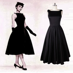 Audrey Hepburn Black Dress Satin A Line Black Prom Dress In Sabrina 19 –  Hoprom