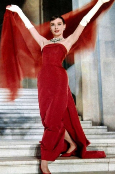 Audrey Hepburn Red Dress Satin Strapless Prom Dress in Funny Face