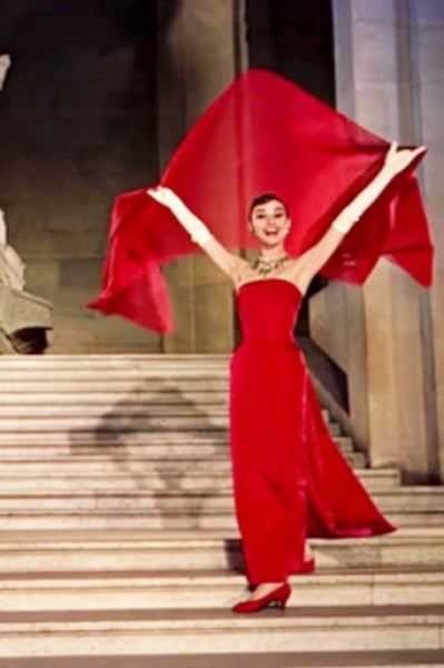 Audrey Hepburn Red Dress Satin Strapless Prom Dress in Funny Face