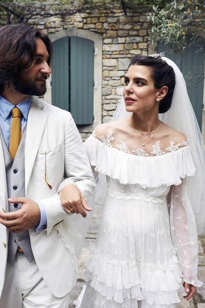 Long Sleeve Grace Kelly's Granddaughter Charlotte Casiraghi Vintage Wedding Dress