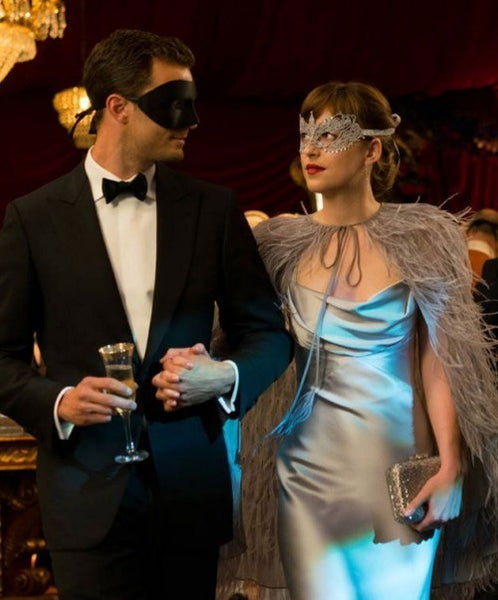 Dakota Johnson Silver Dress Backless Satin Prom Dress in Fifty Shades Darker