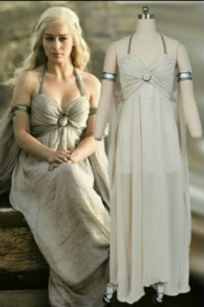 Emilia Clarke Dress as Daenerys Targaryen Costume Grey Chiffon Halter Prom Dress in Game of Thrones