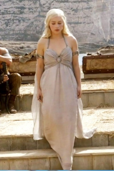 daenerys targaryen white dress Emilia Clarke Dress as Daenerys Targaryen Costume Grey Chiffon Halter – Hoprom