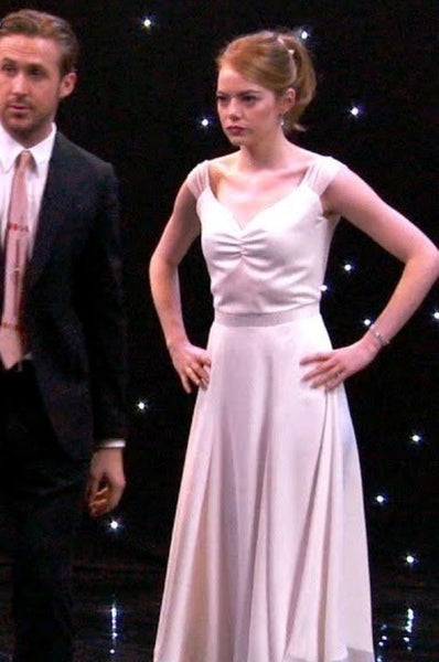Emma Stone White Dress La La Land Film Prom Dress
