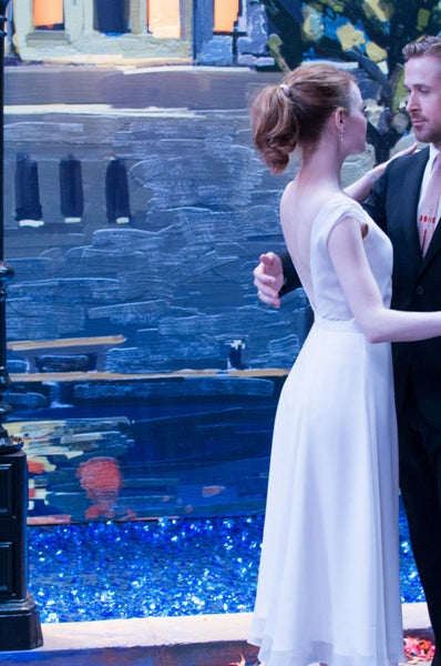 Emma Stone White Dress La La Land Film Prom Dress