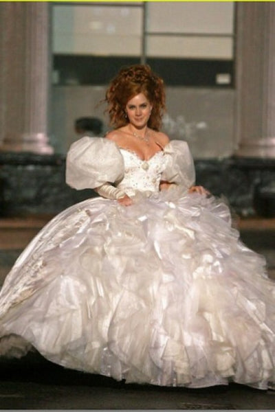 Enchanted Amy Adams Princess Giselle Dress White Puff Sleeve Wedding Dress