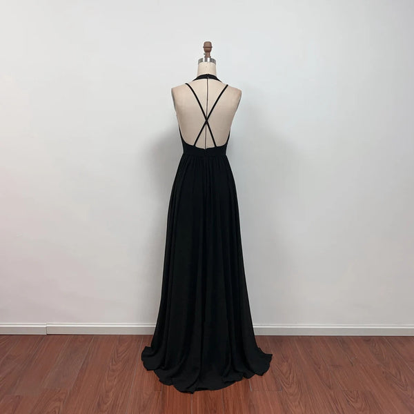 Estrella Black Dress Formal Gown Backless Prom Dress