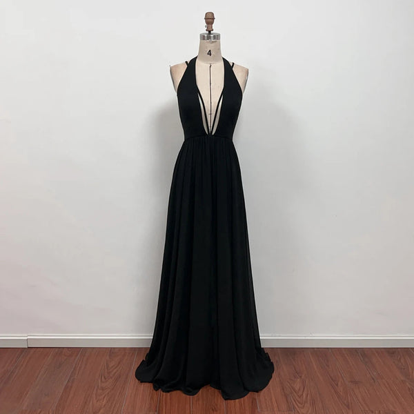 Estrella Black Dress Formal Gown Backless Prom Dress