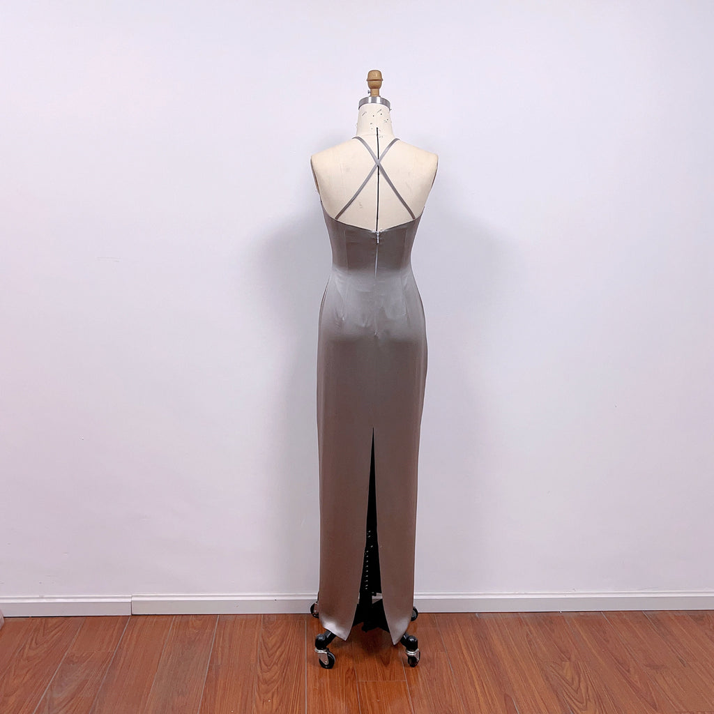 Friends Monica Dress Dark Silver Satin Slip Dress Hoprom Friends Monica Dress Dark Silver Satin Slip Dress Hoprom