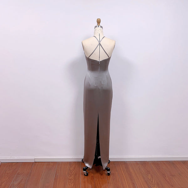Friends Monica Dress Dark Silver Satin Slip Dress
