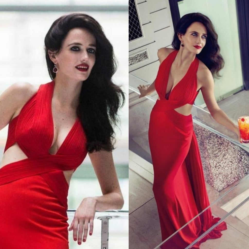 Halter V Neck Eva Green Red Dress Royale Red Prom Dress Hoprom Halter V Neck Eva Green Red Dress Royale Red Prom Dress Hoprom
