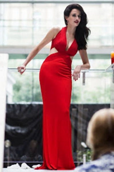 Halter V Neck Eva Green Red Dress Royale Red Prom Dress